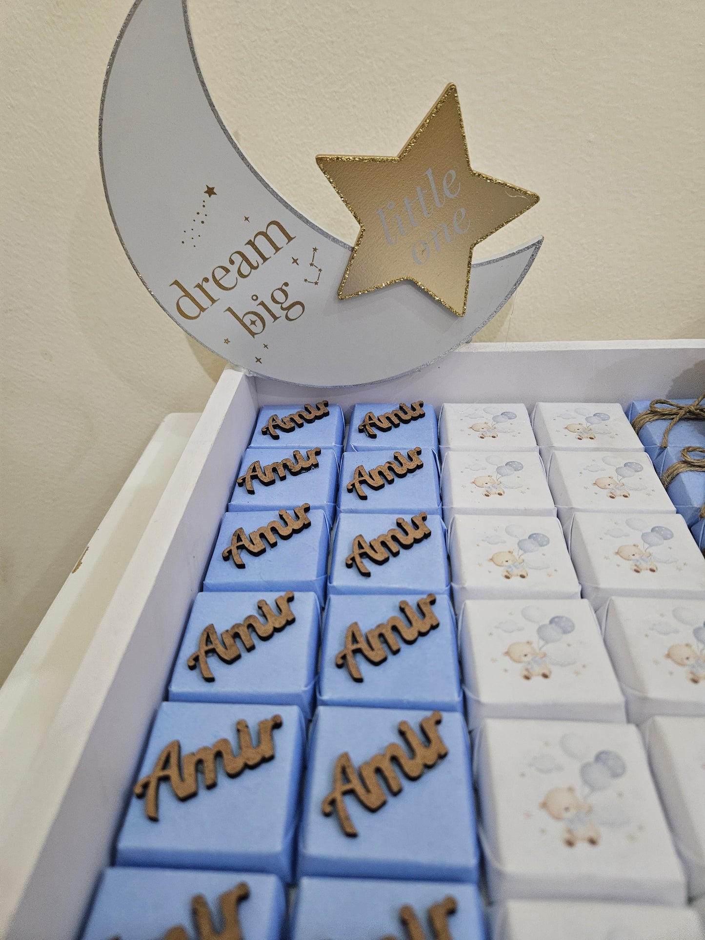 Newborn chocolate arrangements - Baby's name on chocolate