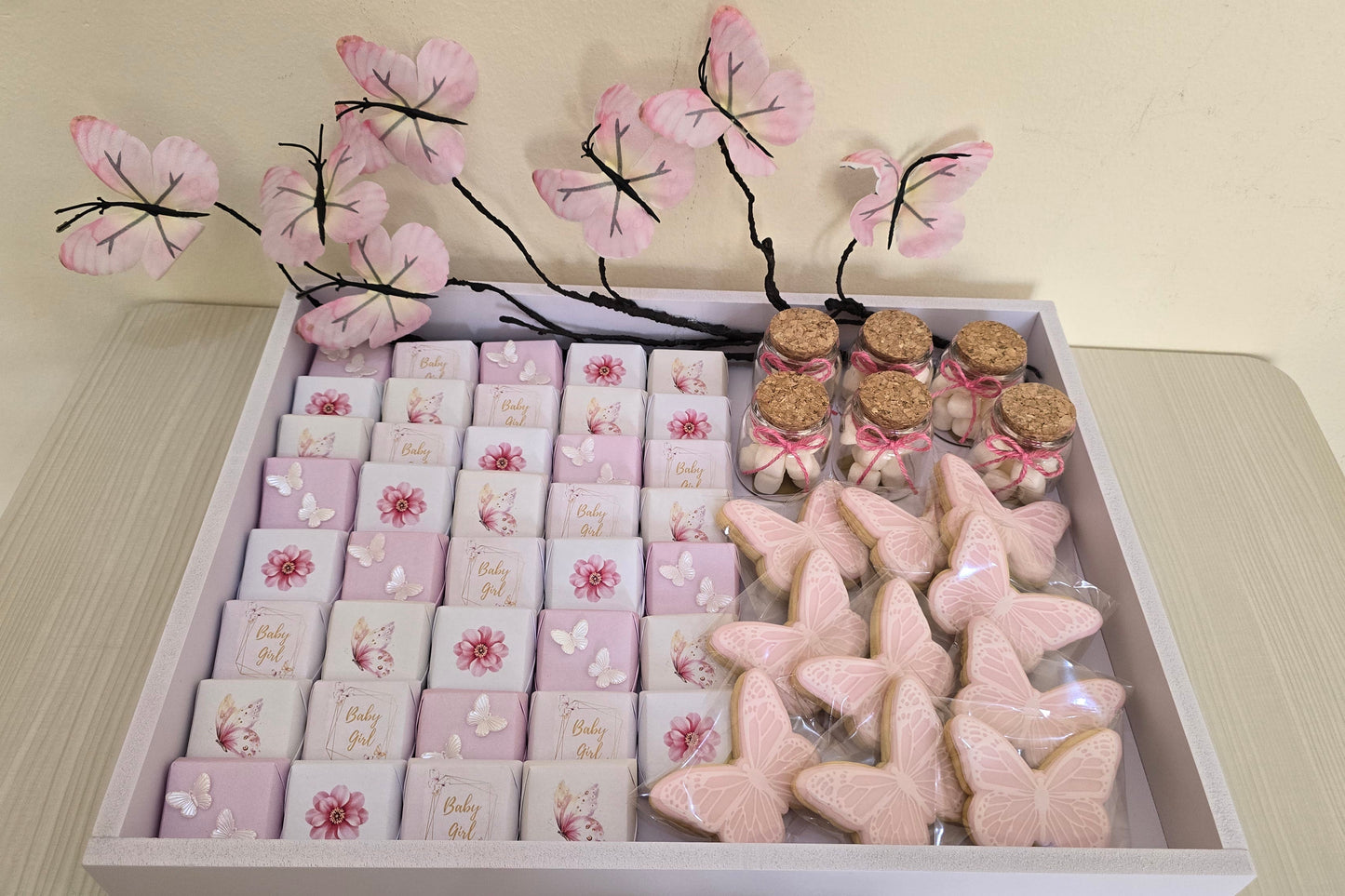 Newborn Chocolate Arrangements - Butterfly Theme Tray
