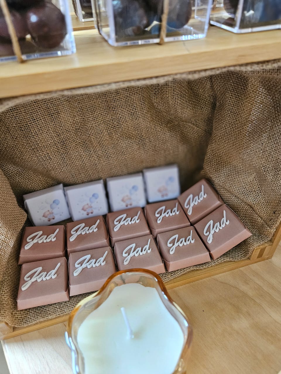 Teddy bear newborn chocolate setup- baby's name