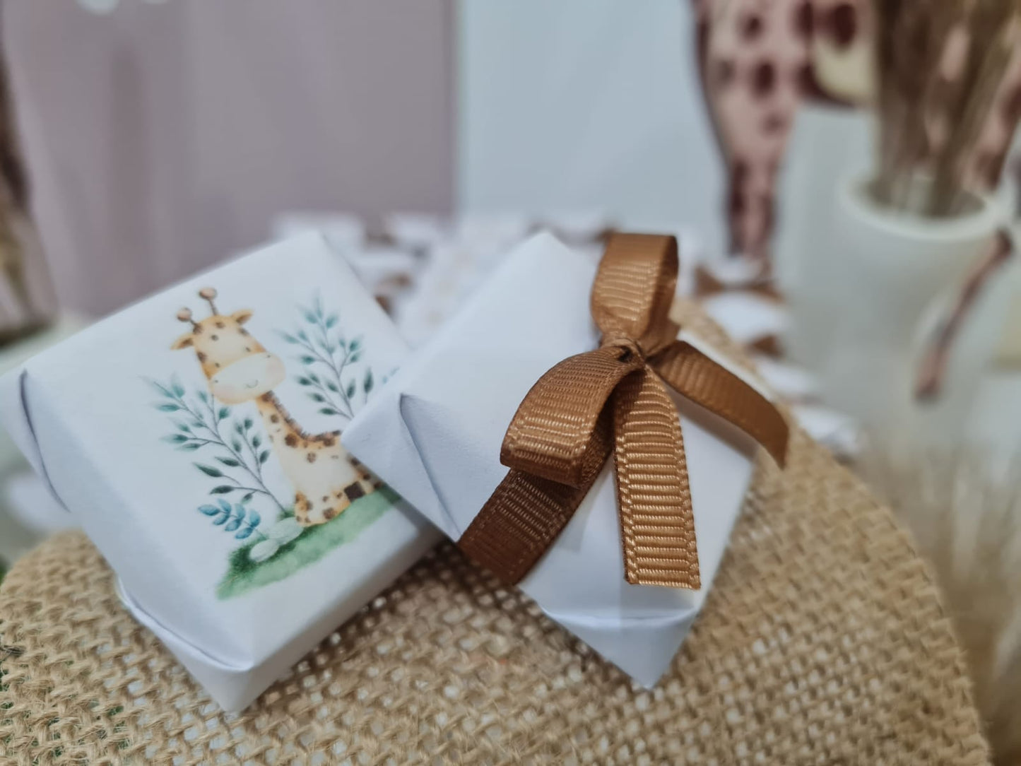 Giraffe Theme Newborn Chocolate setup- decorated chocolate