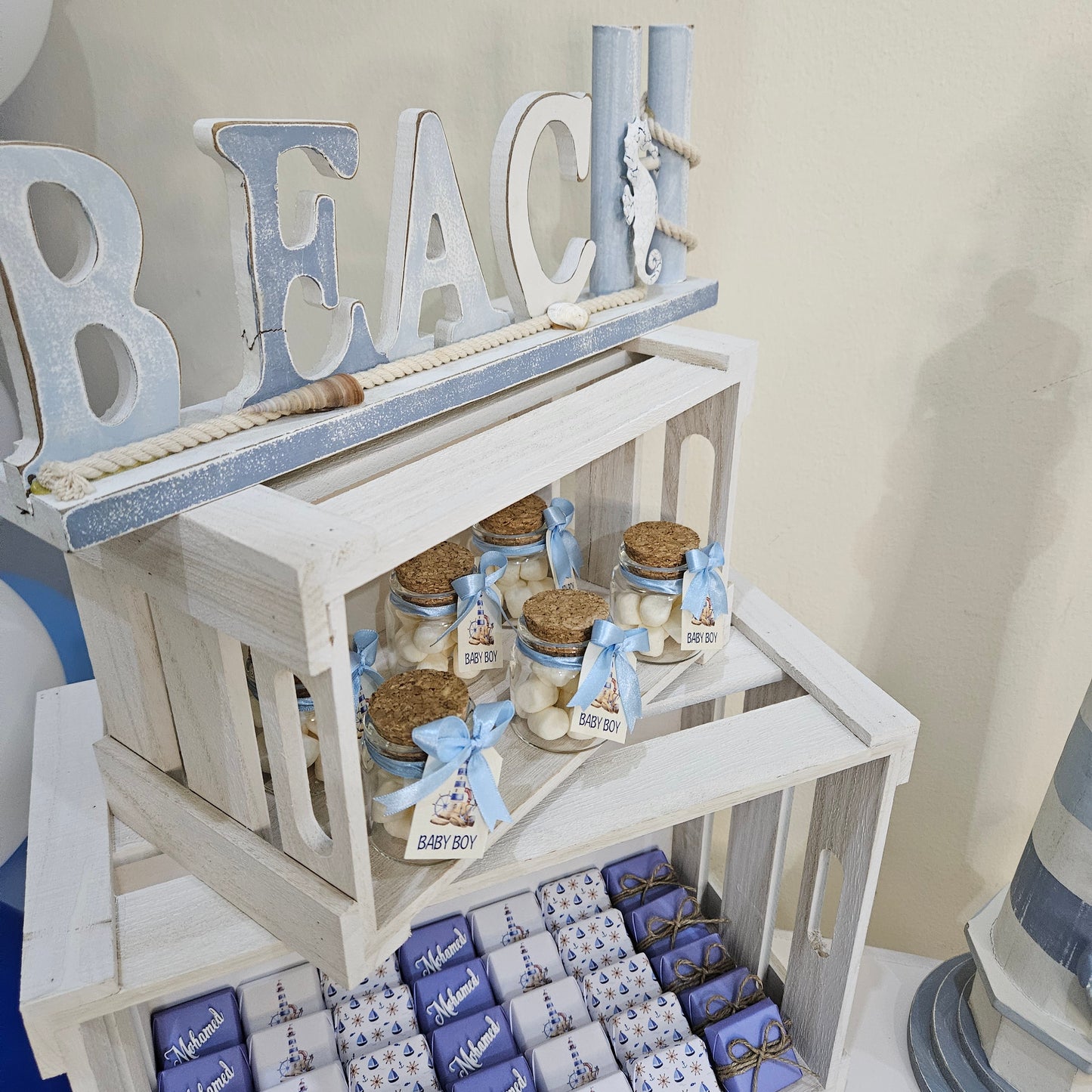 Marine Theme Newborn chocolate setup - Decorated jars