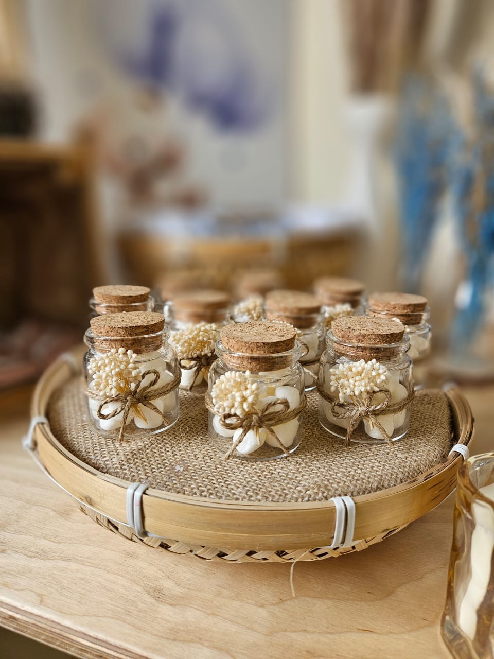 Teddy bear newborn chocolate setup- marshmallow jars